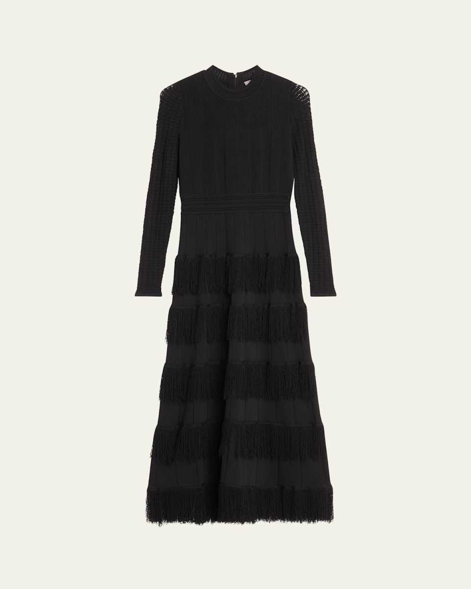 Piper Tiered Fringe Pointelle-Knit Maxi Dress